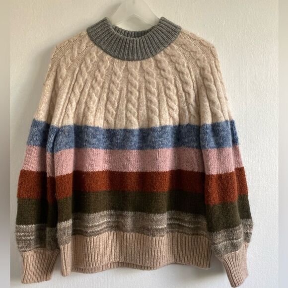 Madewell Deacon Cableknit Mock neck Sweater Size Small Merino wool blend - Picture 5 of 9